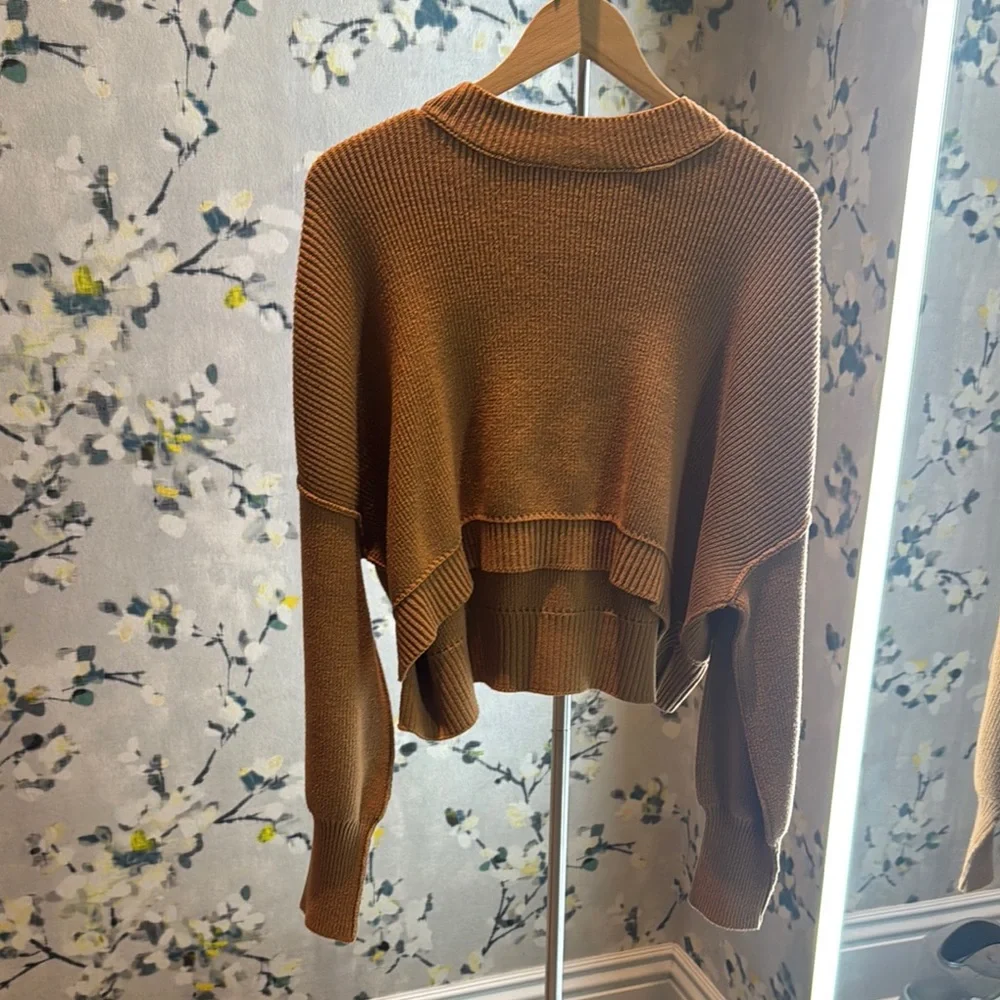 Free People Brown Crew Neck Sweater Soft Knit Casual - Picture 3 of 6